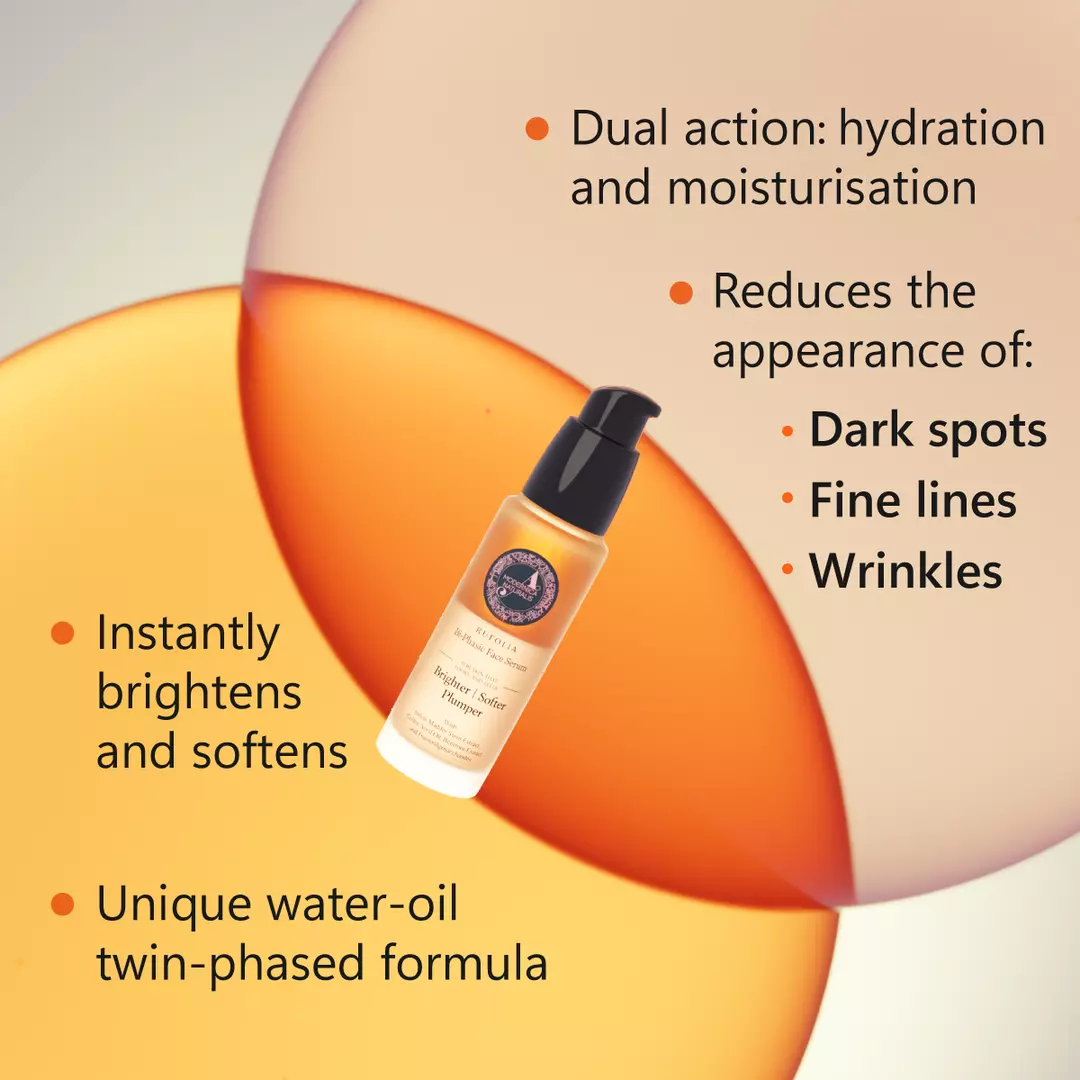 Rufolia Bi-Phasic Face Serum – Φωτίζει, απαλύνει και δίνει όγκο στο θαμπό, ρυτιδωμένο και γηρασμένο δέρμα – Υβριδικό ορό νερού-ελαιού με μαντζίσθα, ντομάτα, σπόρους καφέ και φυτικό σκουαλάνιο –  - Με κλινικά αποδεδειγμένα συστατικά