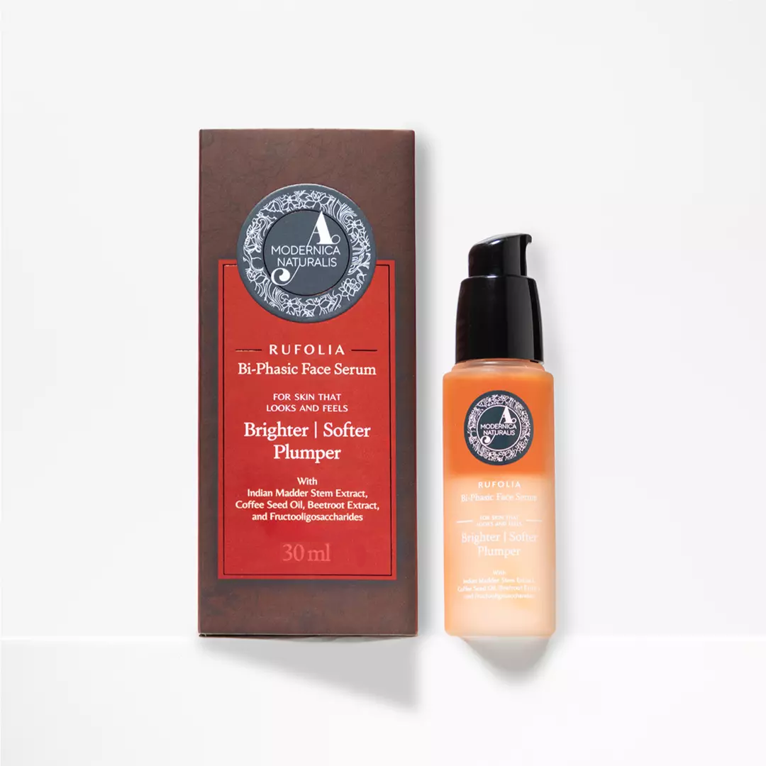 Rufolia Bi-Phasic Face Serum – Φωτίζει, απαλύνει και δίνει όγκο στο θαμπό, ρυτιδωμένο και γηρασμένο δέρμα – Υβριδικό ορό νερού-ελαιού με μαντζίσθα, ντομάτα, σπόρους καφέ και φυτικό σκουαλάνιο –  - Με κλινικά αποδεδειγμένα συστατικά