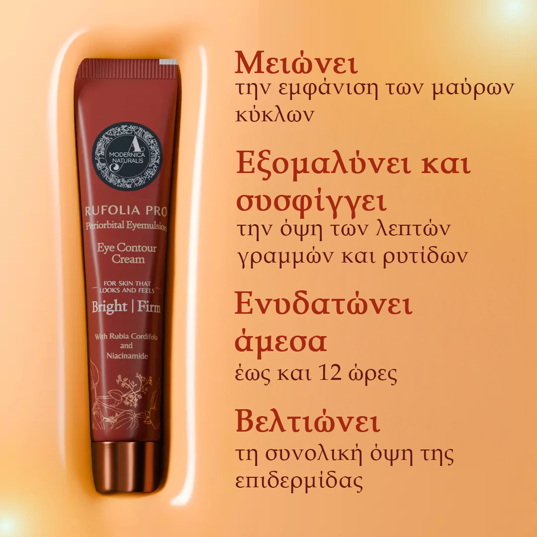 Rufolia PRO Periorbital Eyemulsion - Κρέμα Περιγράμματος Ματιών – Χαρίζει Λάμψη, Όψη Σύσφιξης & Ενυδάτωση κάτω από τα Μάτια – Νέα Σύνθεση με Manjistha, Aloe Vera, Lotus & Νιασιναμίδη – Με Κλινικά Ελεγμένα Συστατικά